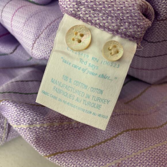 Ted Baker London Mens Button Down Size 6 Purple Colorful Striped Cotton Lavender - Picture 8 of 15